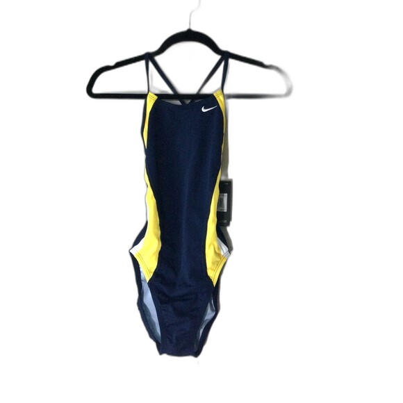 Nike Girls Swimsuit Size 28/Grl 12 Blue /Yellow/ White NESS7050-705. NWT